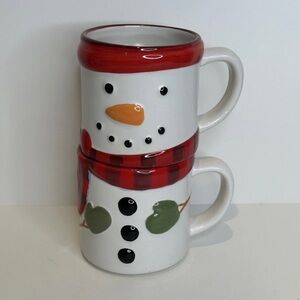 Hallmark Festive Snowman Mug Set with Red Accents